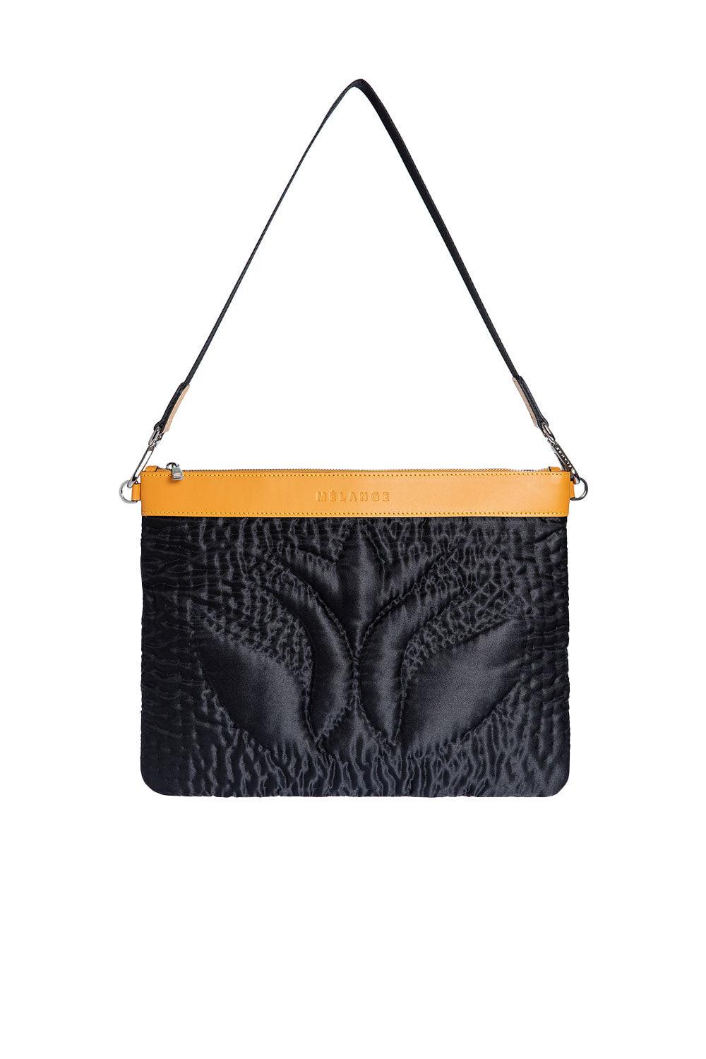 Atelier Melange-Şükran İpek Saten Büyük Omuz Çantası Siyah Turuncu-Omuz Çantası-1-roqelvaxirum.shop