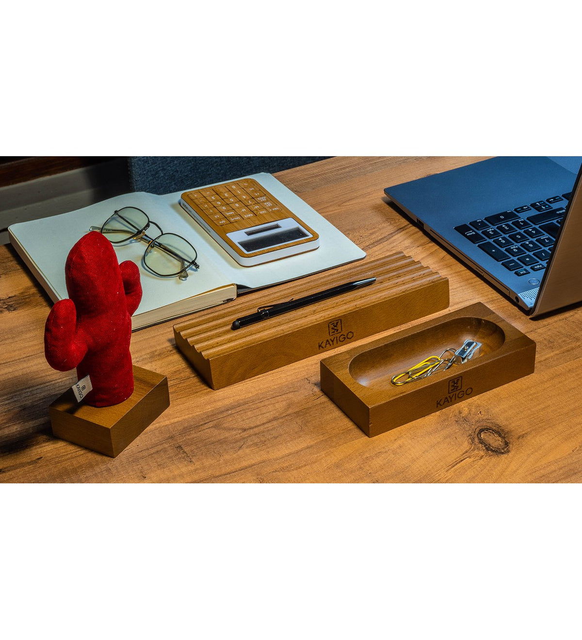 Kayigo-Woody üçlü Ofis Seti Açık Kahverengi Kırmızı Kaktüs-Masaüstü Organizer-3-roqelvaxirum.shop