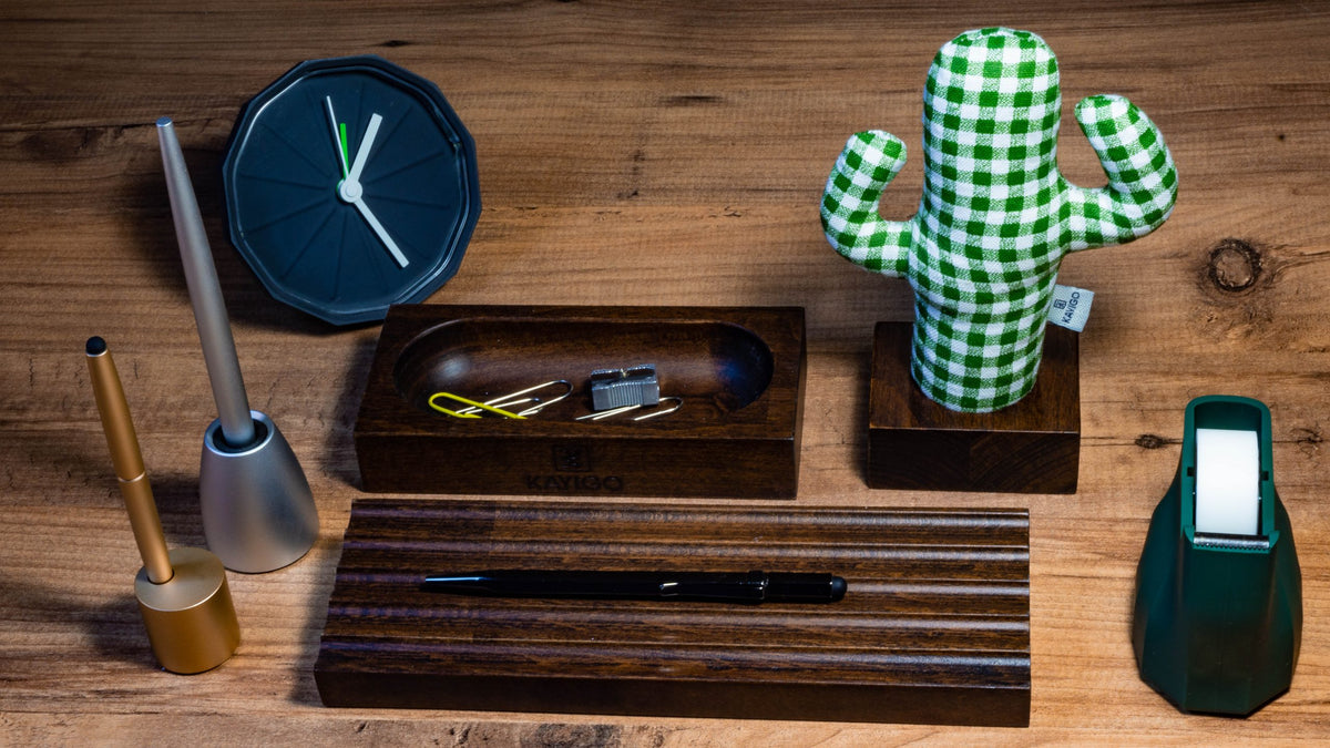 Kayigo-Woody üçlü Ofis Seti Koyu Kahverengi Pötikare Kaktüs-Masaüstü Organizer-3-roqelvaxirum.shop
