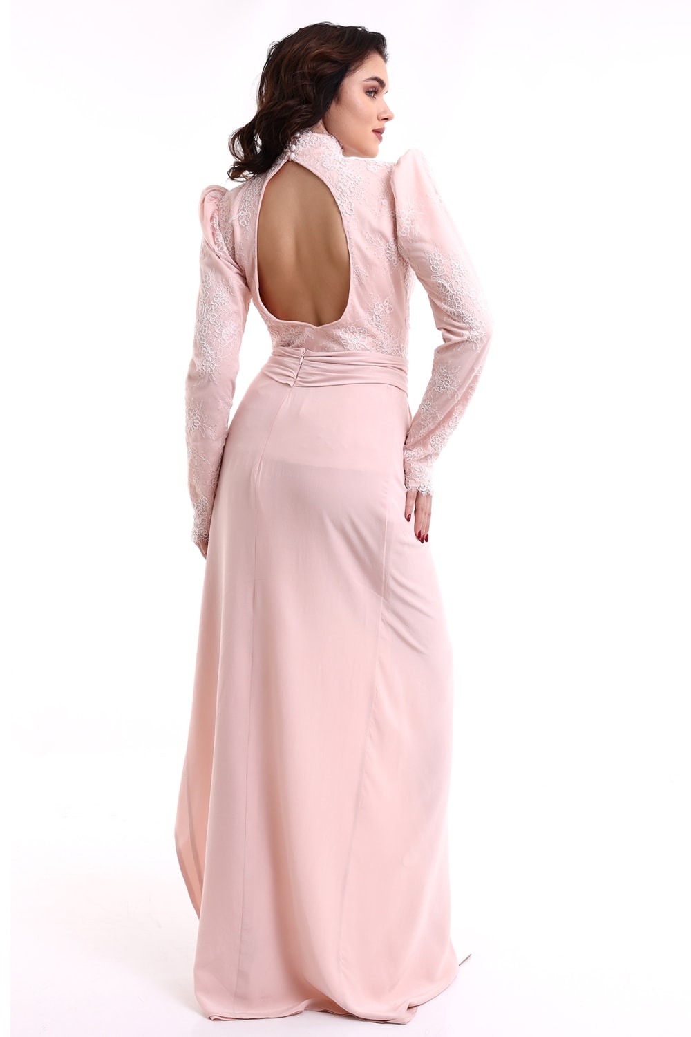 Silk Parade-İpek Pudra Rengi Gece Elbisesi-Elbise-3-roqelvaxirum.shop