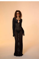 Amaris Knitted Black Maxi Beach Dress - Plaj Elbisesi - 0