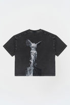 Kısa Kollu Heykel Baskılı Box Fit Yıkamalı Gri T-Shirt - 0