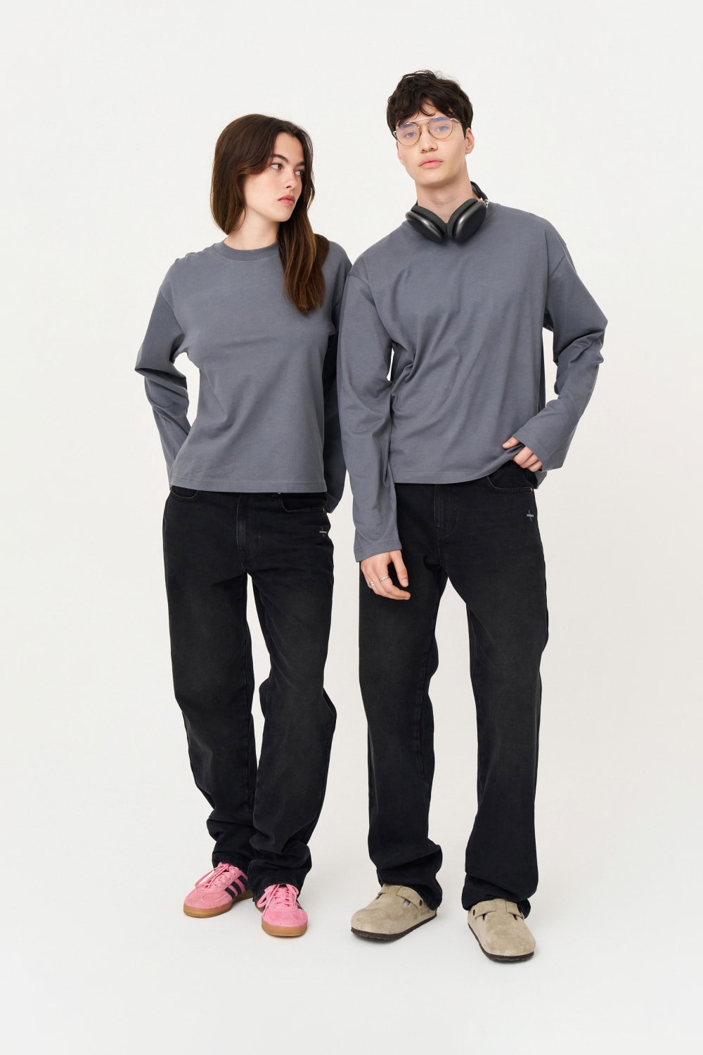 Uzun Kollu Nakışlı Oversize Gri T-Shirt - 7