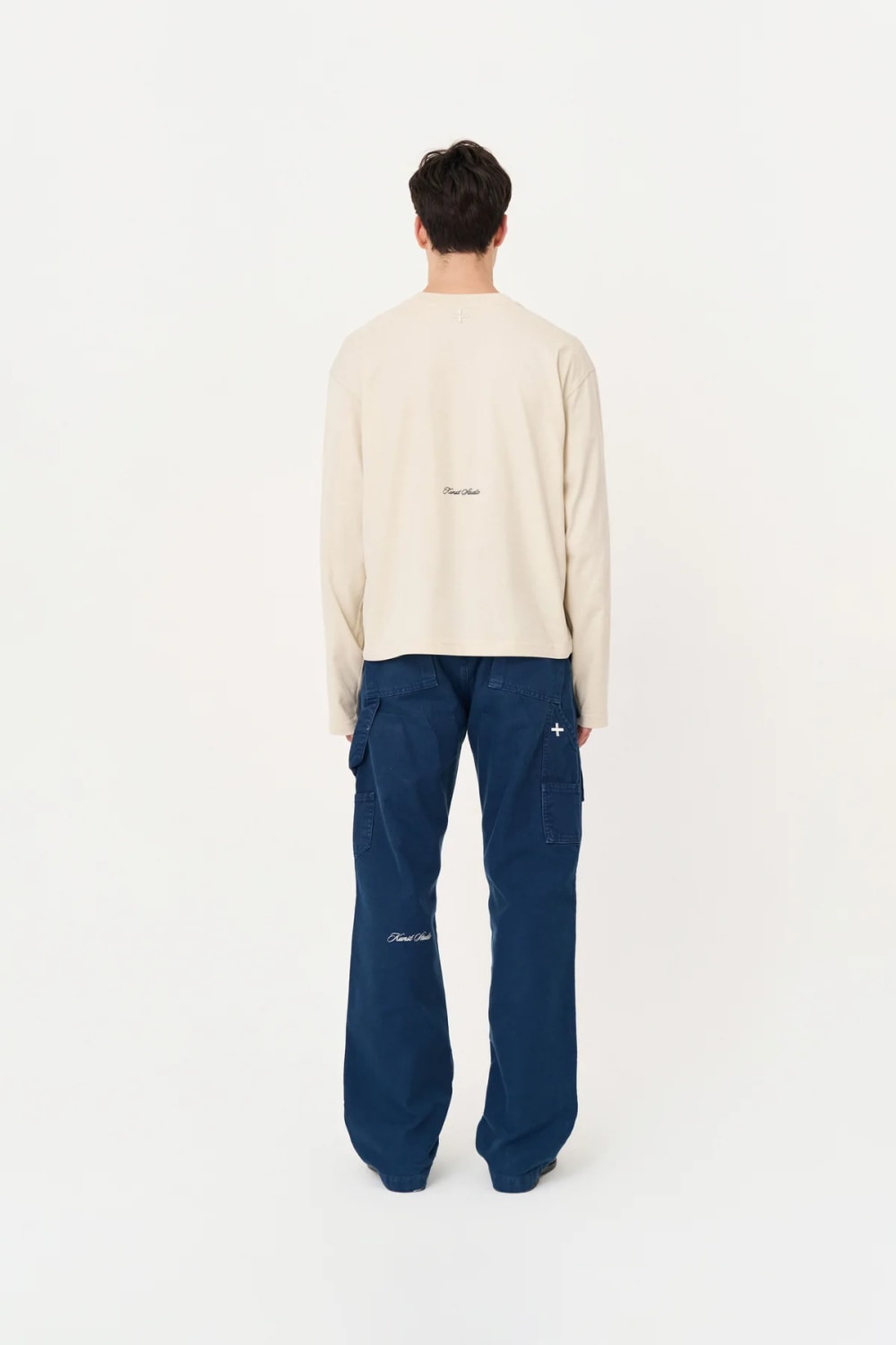 Uzun Kollu Nakışlı Oversize Krem T-Shirt - 6