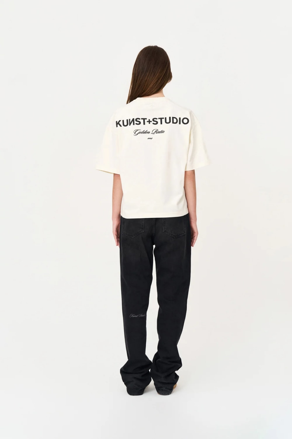Kısa Kollu Baskılı Box Fit Ekru T-Shirt - 4