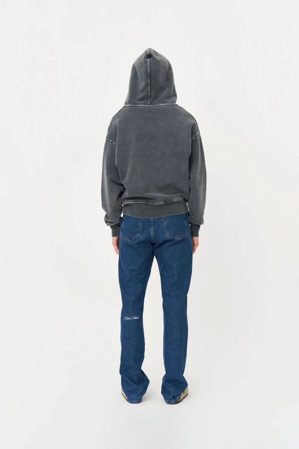 Yıkanmış Gri Oversize Fermuarlı Hoodie - 6