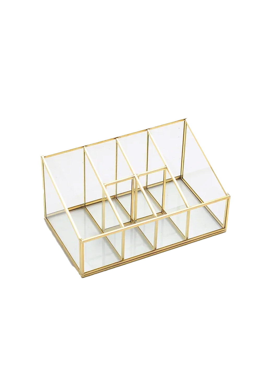 Pirinç Gold Cam Makyaj Takı Aksesuar Parfüm Fırçalık Organizer Kutusu 25x15x12cm - 2
