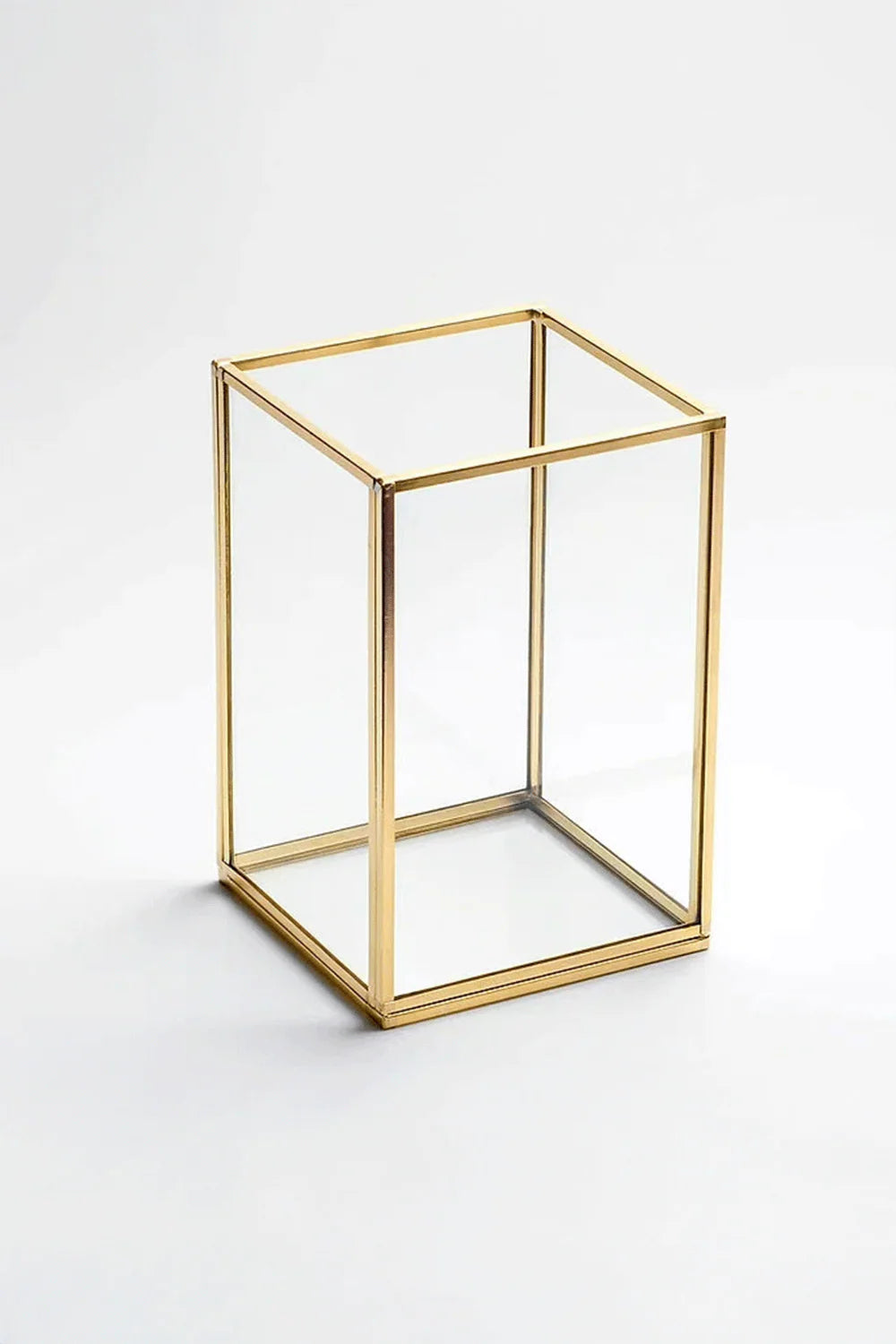 Pirinç Gold Geometrik Teraryum Cam Fanus Vazo Mumluk 15x10x10cm - 0