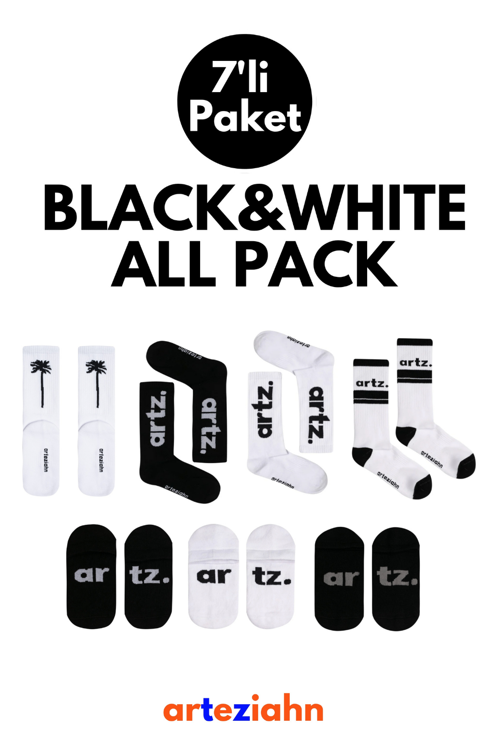 Black&white Classics All Pack Lifestyle Unisex Siyah-beyaz 7'li Spor Çorap Seti - 0