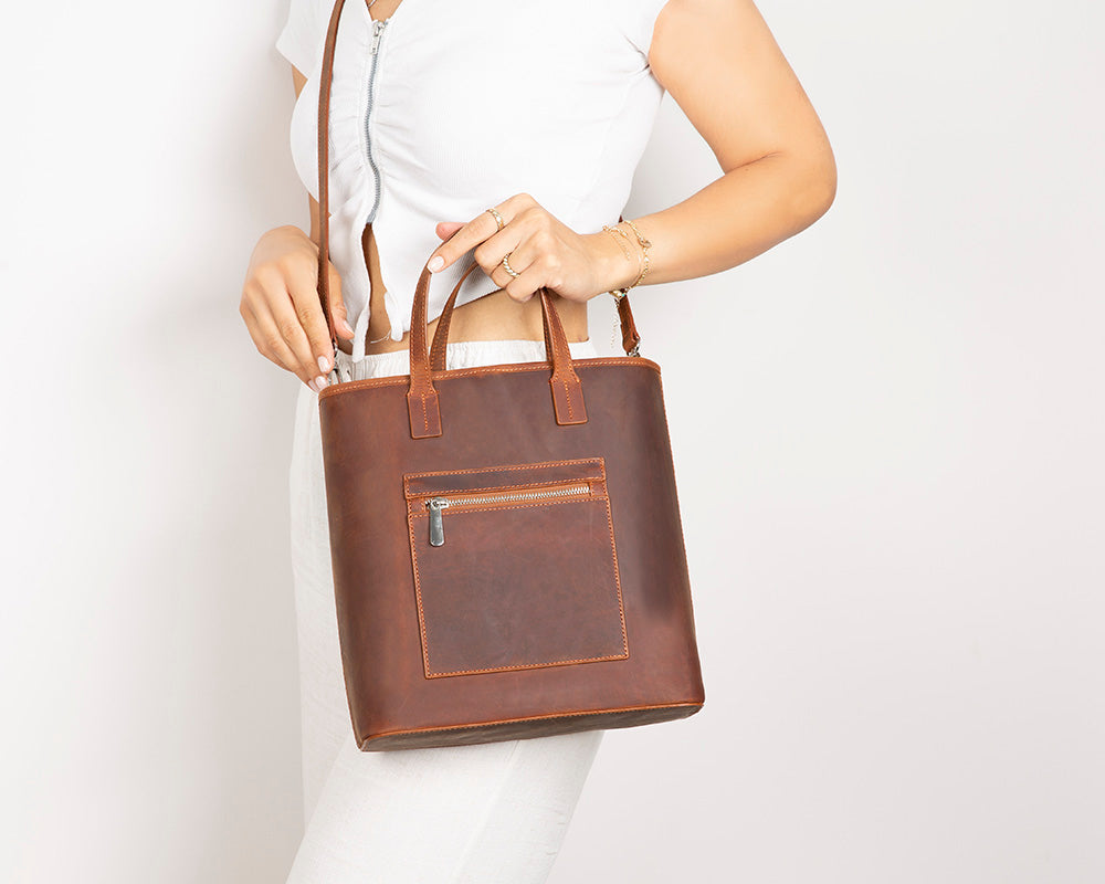 Bloom Tote Valetto Terracotta Hakiki Deri Omuz Çantası / Tote Bag - 4