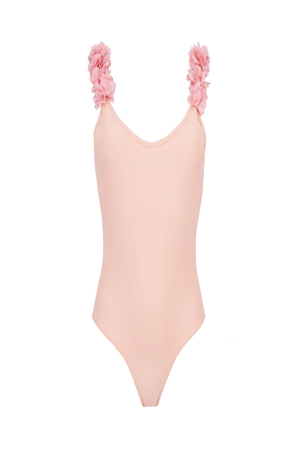 After Party Nude Kids Swimsuit With Pink Chiffon Flowers Straps - 0