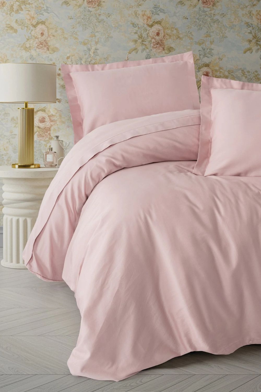 Elegant Saten Çift Kişilik Nevresim Takımı Pudra - 0