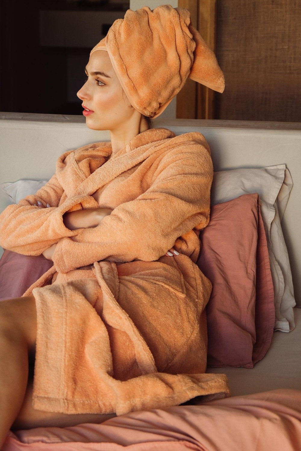 Fine Cotton Bornoz, Terracotta, L-Xl - 3