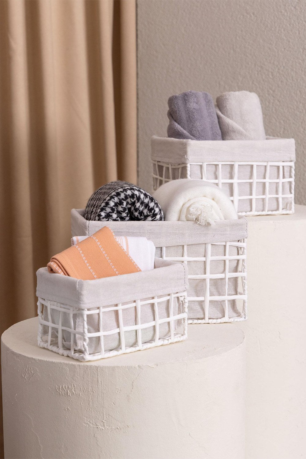 Braid Hasır Organizer Sepet, Beyaz, 22 × 14 × 13 Cm - 1
