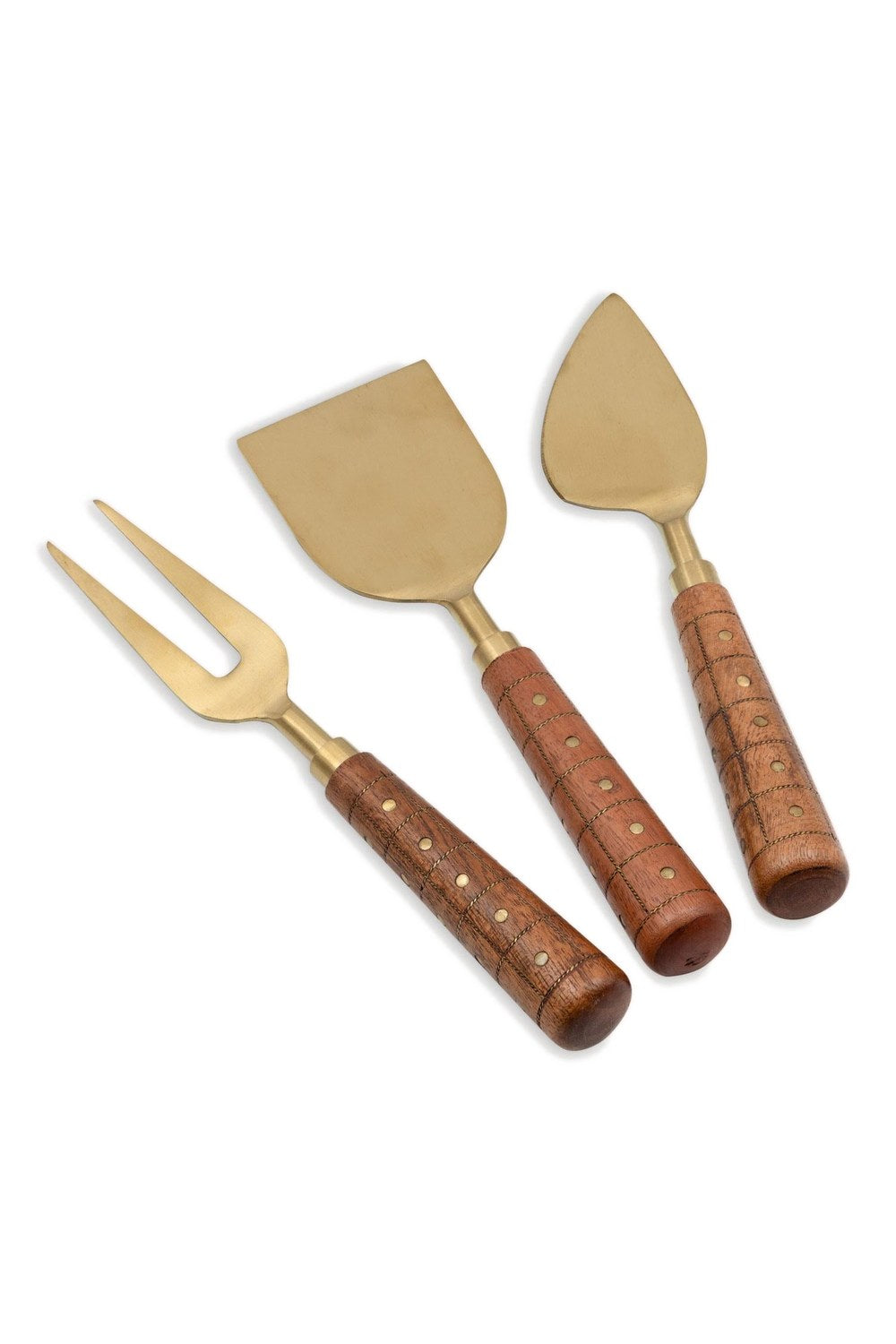 Wood Peynir Servis Takımı, Mat Gold - Doğal Ahşap, 3 Parça - 1