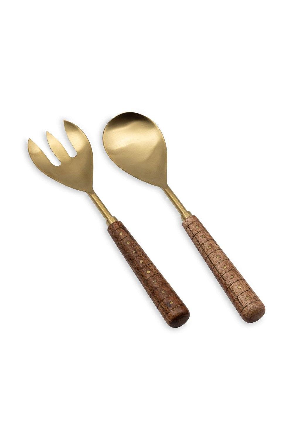 Wood Salata Servis Takımı, Mat Gold - Doğal Ahşap, 2 Parça - 3