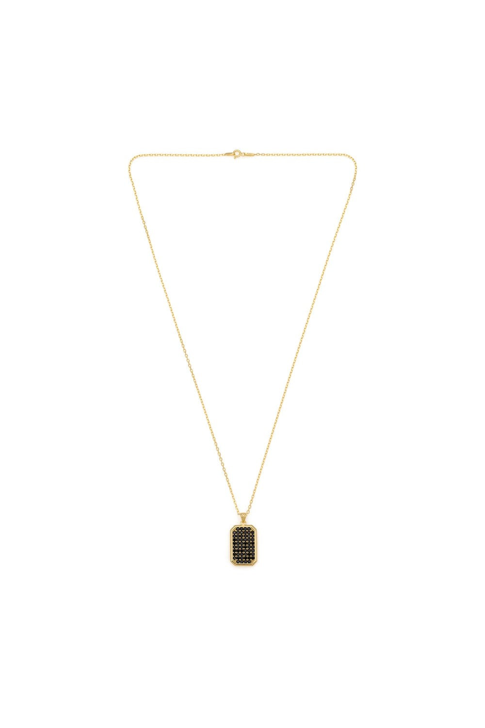 Zirkon Taşlı Sekizgen Kolye, Siyah - Gold - 2