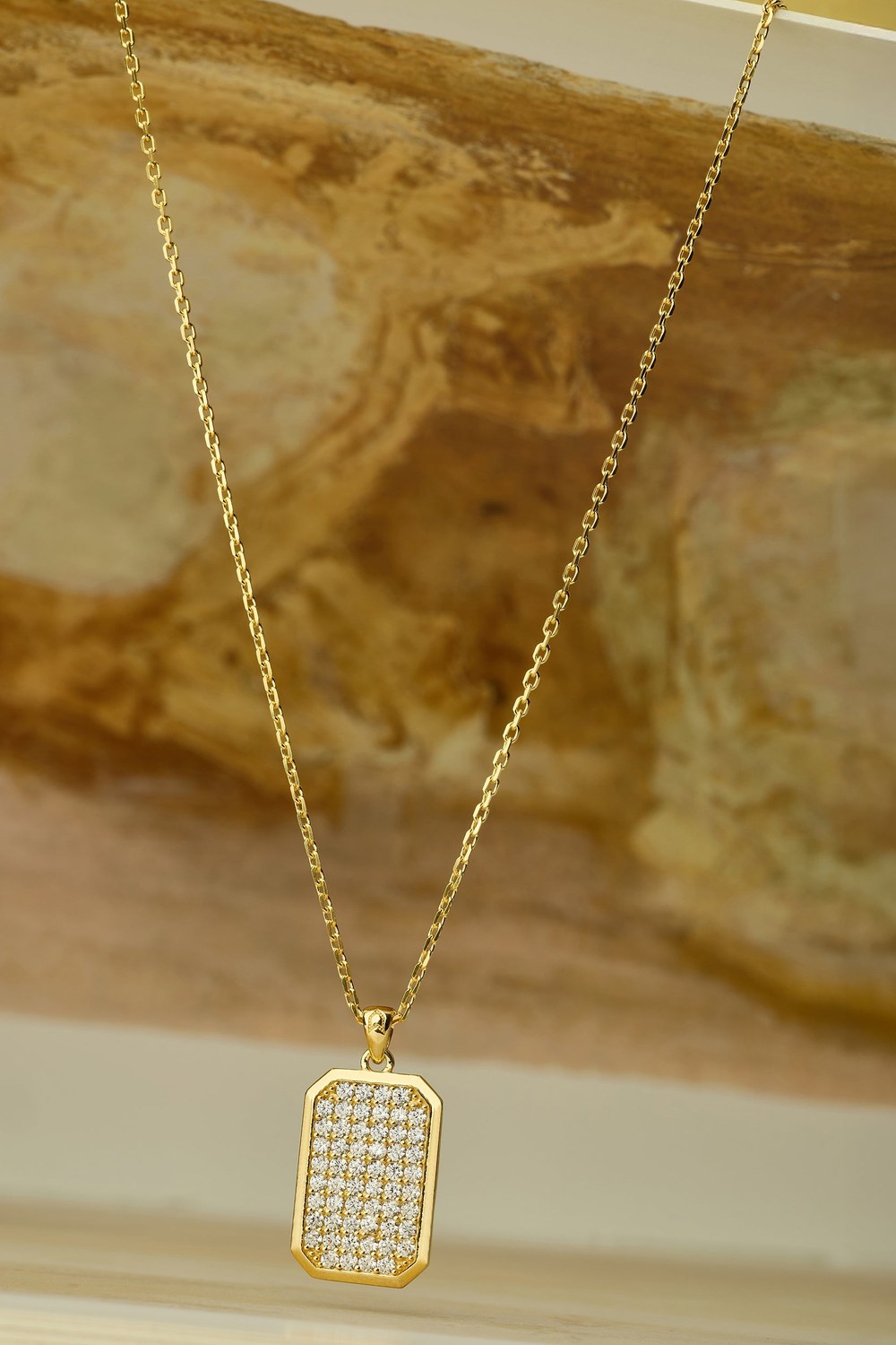 Zirkon Taşlı Sekizgen Kolye, Beyaz - Gold - 3