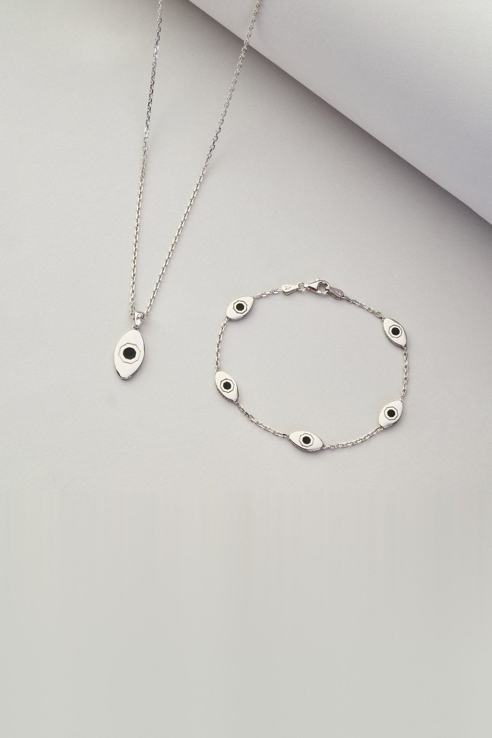 Sekizgen Nazar Detaylı Zincir Bileklik, Siyah - Gümüş - 2