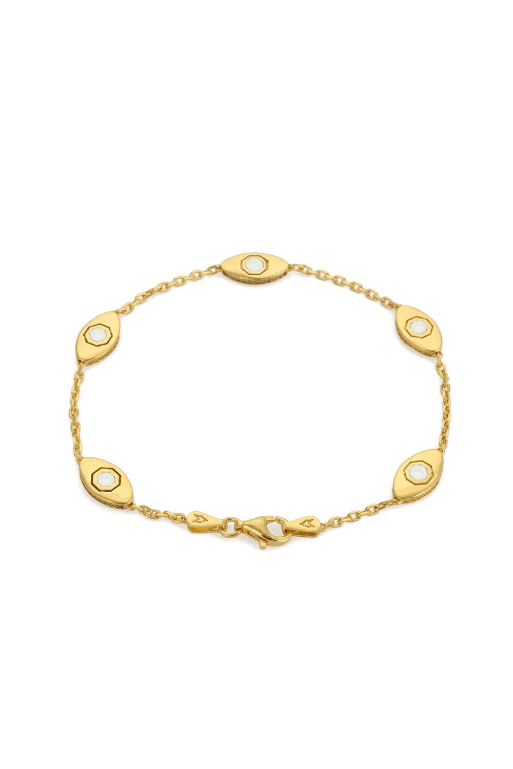 Sekizgen Nazar Detaylı Zincir Bileklik, Beyaz - Gold - 1