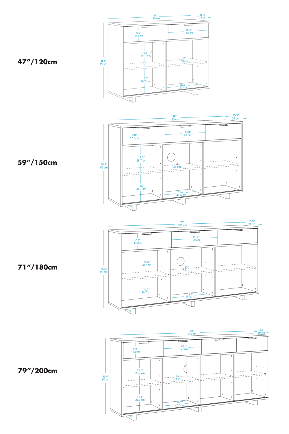 Masif Ahşap Çekmeceli Büfe - 8
