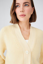 Olivia Cardigan Selanik Örgü %100 Pamuk V Yaka Kadın Triko Hırka - Sarı - 0