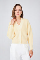 Olivia Cardigan Selanik Örgü %100 Pamuk V Yaka Kadın Triko Hırka - Sarı - 3