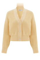 Olivia Cardigan Selanik Örgü %100 Pamuk V Yaka Kadın Triko Hırka - Sarı - 7