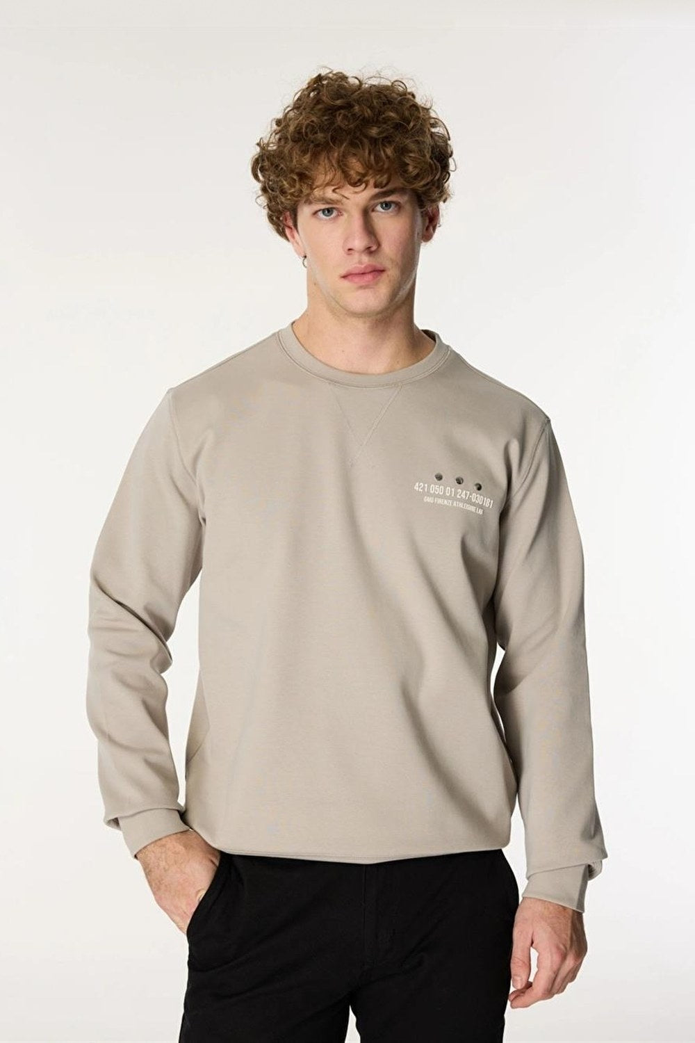 Bisiklet Yaka Sol Göğüs Üzeri Baskılı Erkek Sweatshirt - 1