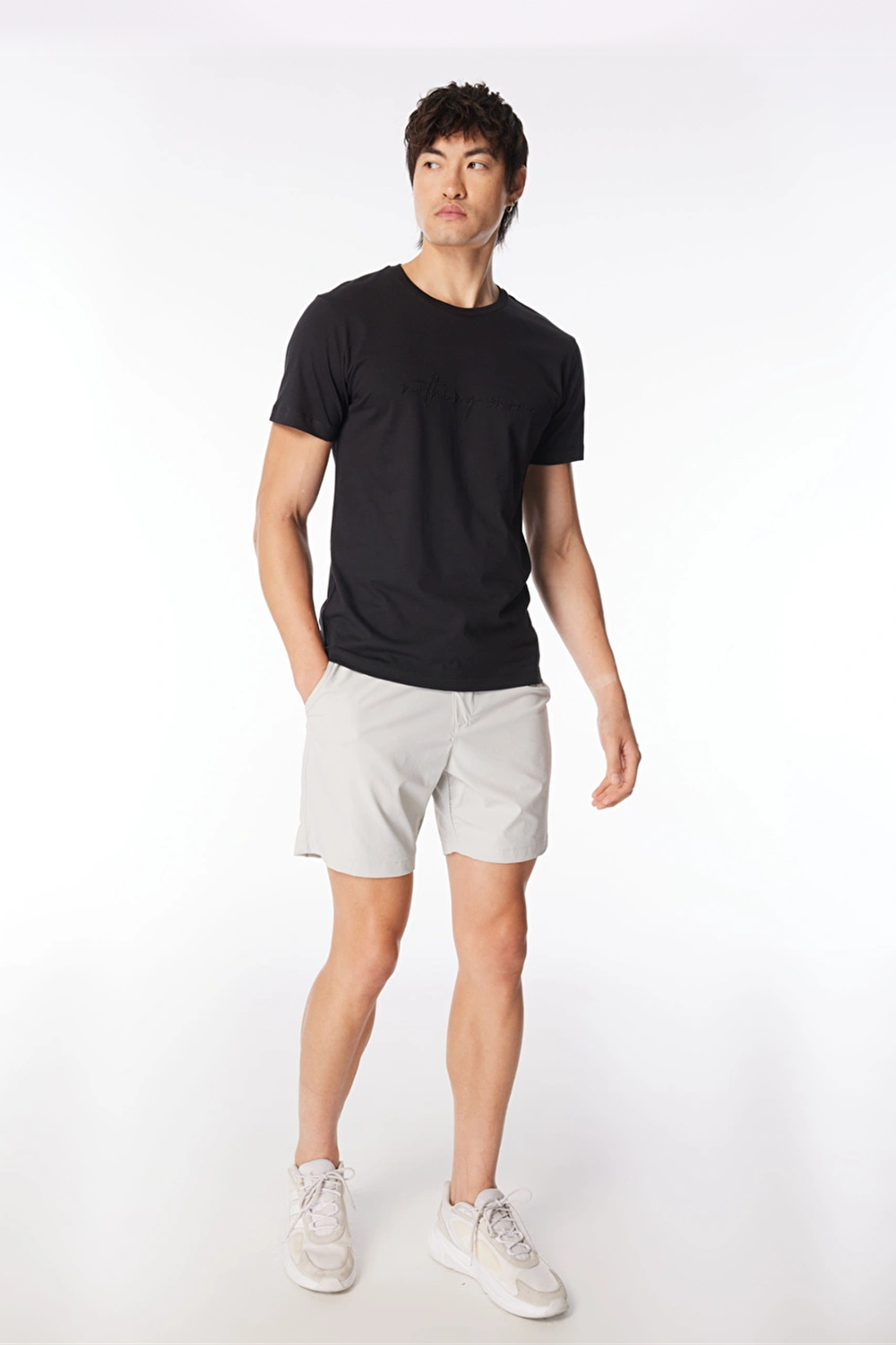 Bisiklet Yaka Önü Taşlı Yazılı %100 Pamuk Slim Fit Erkek T-Shirt - 3