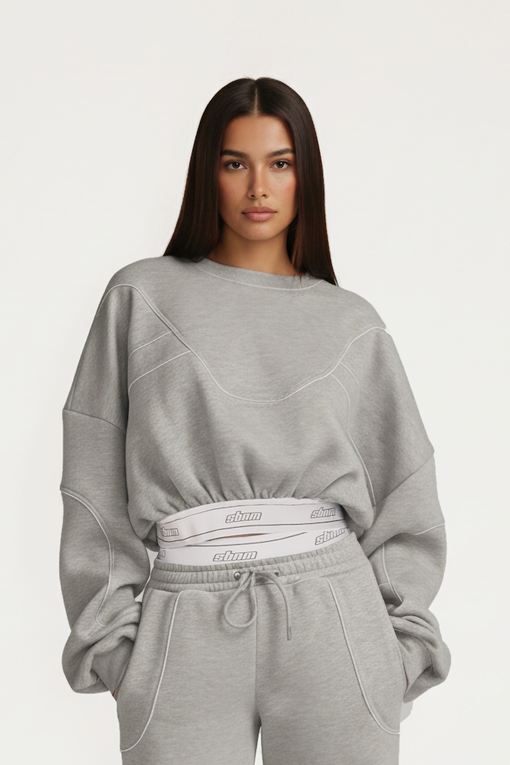 Gri Kontur Detaylı Kadın Sweatshirt - 3