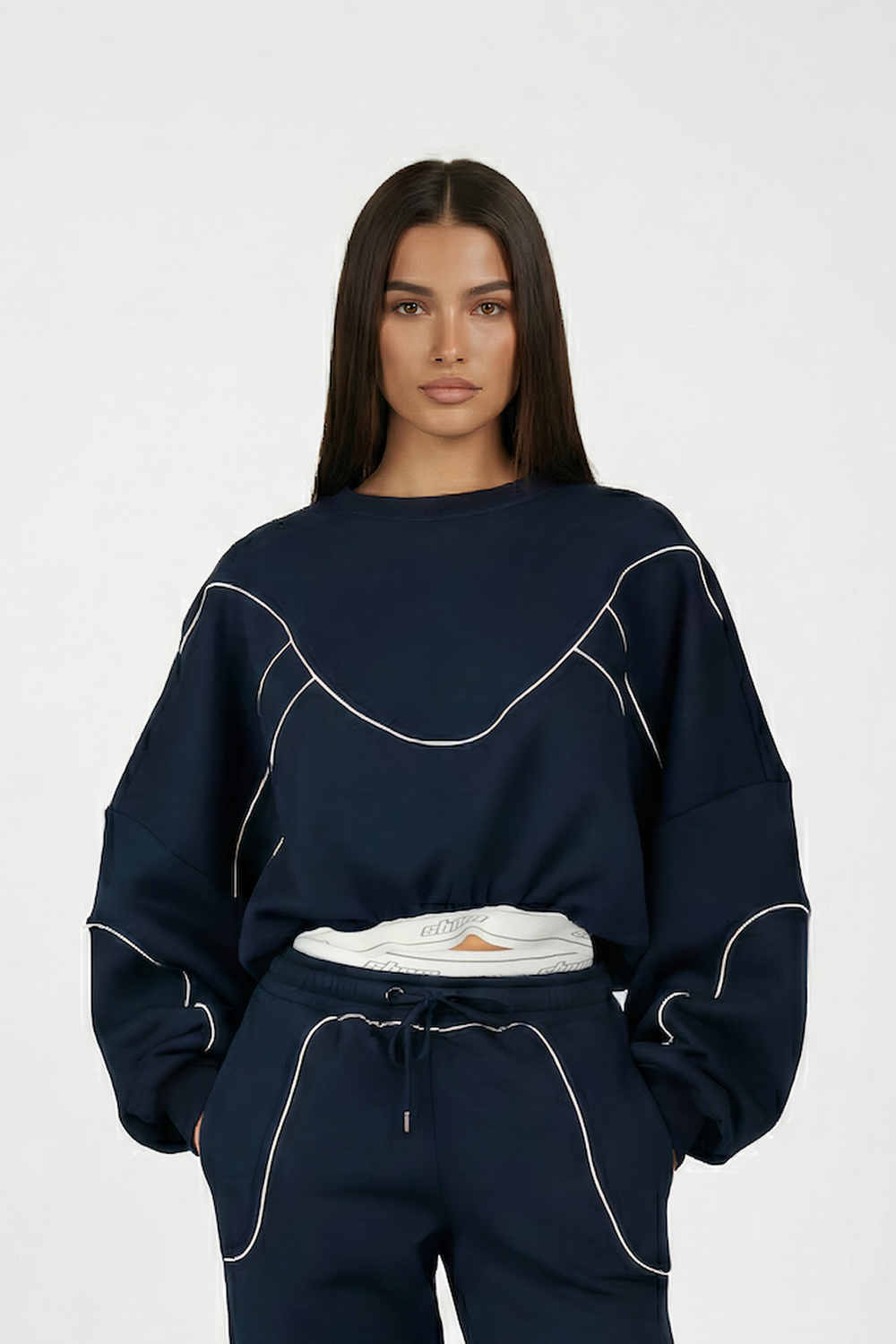 Lacivert Kontur Detaylı Kadın Sweatshirt - 0