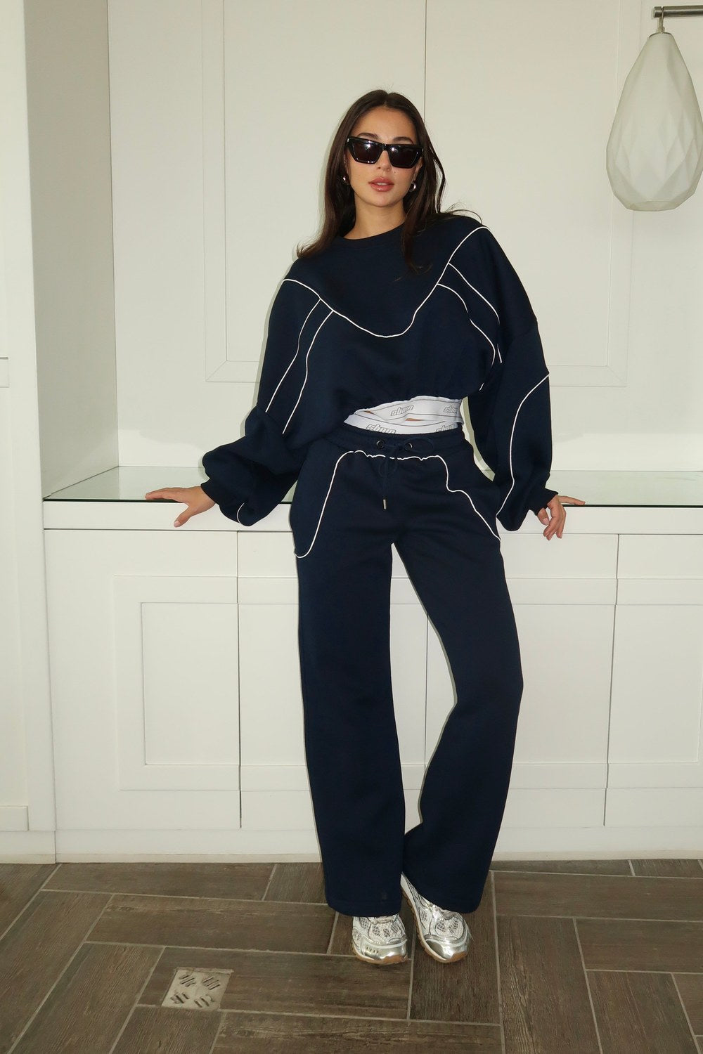 Lacivert Kontur Detaylı Kadın Sweatshirt - 2