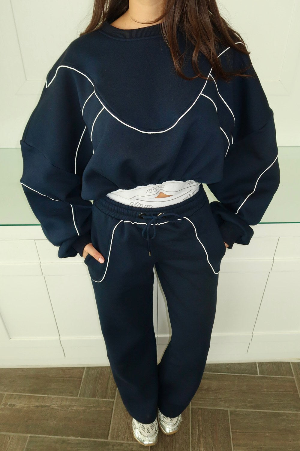 Lacivert Kontur Detaylı Kadın Sweatshirt - 3