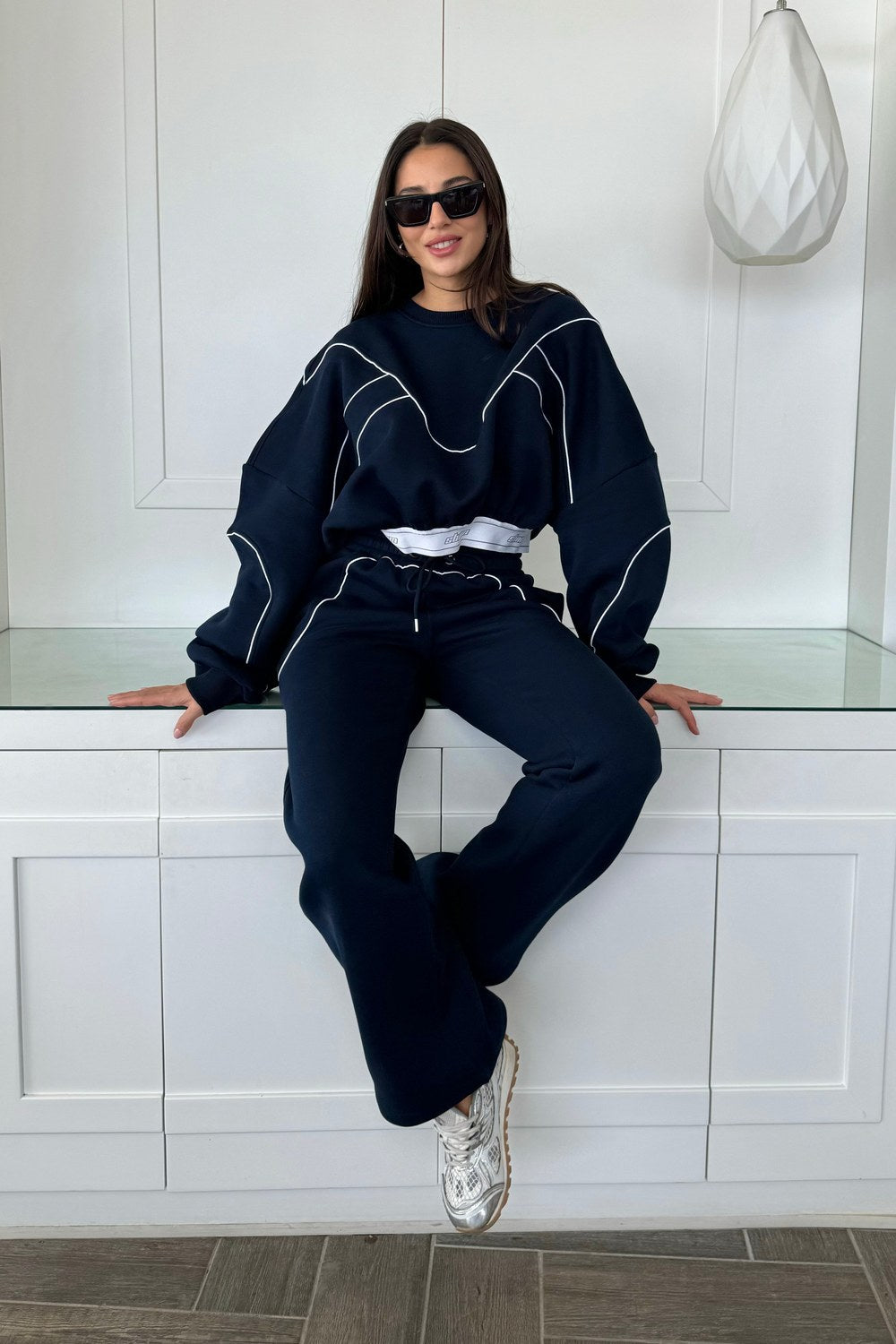 Lacivert Kontur Detaylı Kadın Sweatshirt - 5
