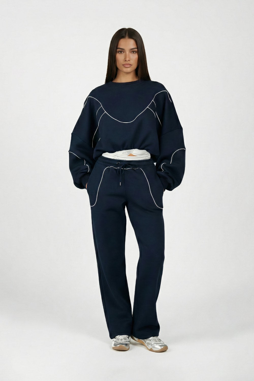 Lacivert Kontur Detaylı Kadın Sweatshirt - 7