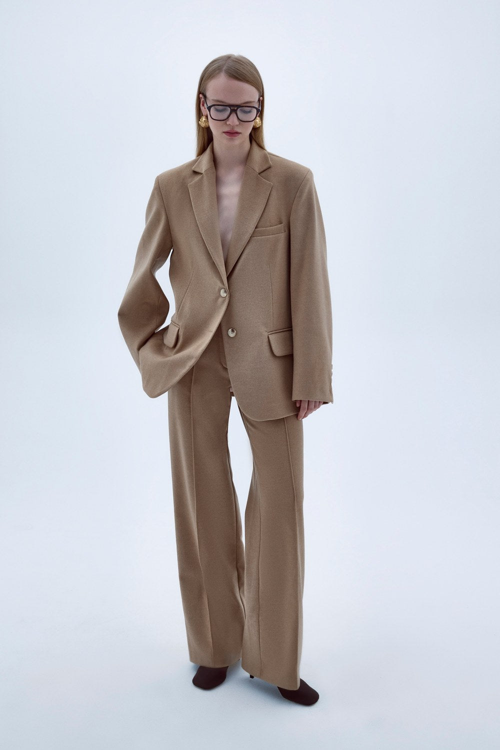 Boxy Yün Blazer Açık Kahverengi - 0