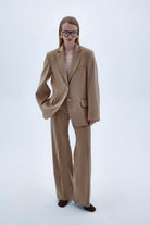 Boxy Yün Blazer Açık Kahverengi - 0