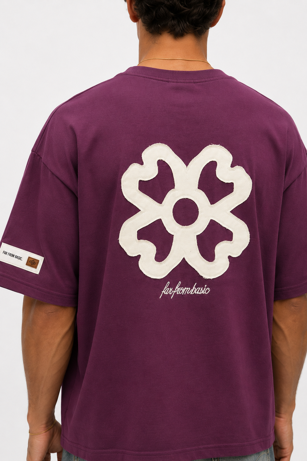 Erkek Nakış Detaylı Oversize T-Shirt Vişne - 0