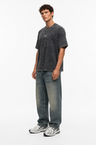 Erkek Nakış Detaylı Yıkamalı Oversize T-Shirt Siyah - 2