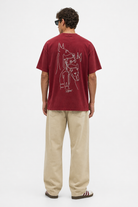 Erkek Nakış Detaylı Yıkamalı Oversize T-Shirt Bordo - 3