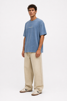 Erkek Marseille Baskılı Yıkamalı Oversize T-Shirt Bebe Mavi - 2
