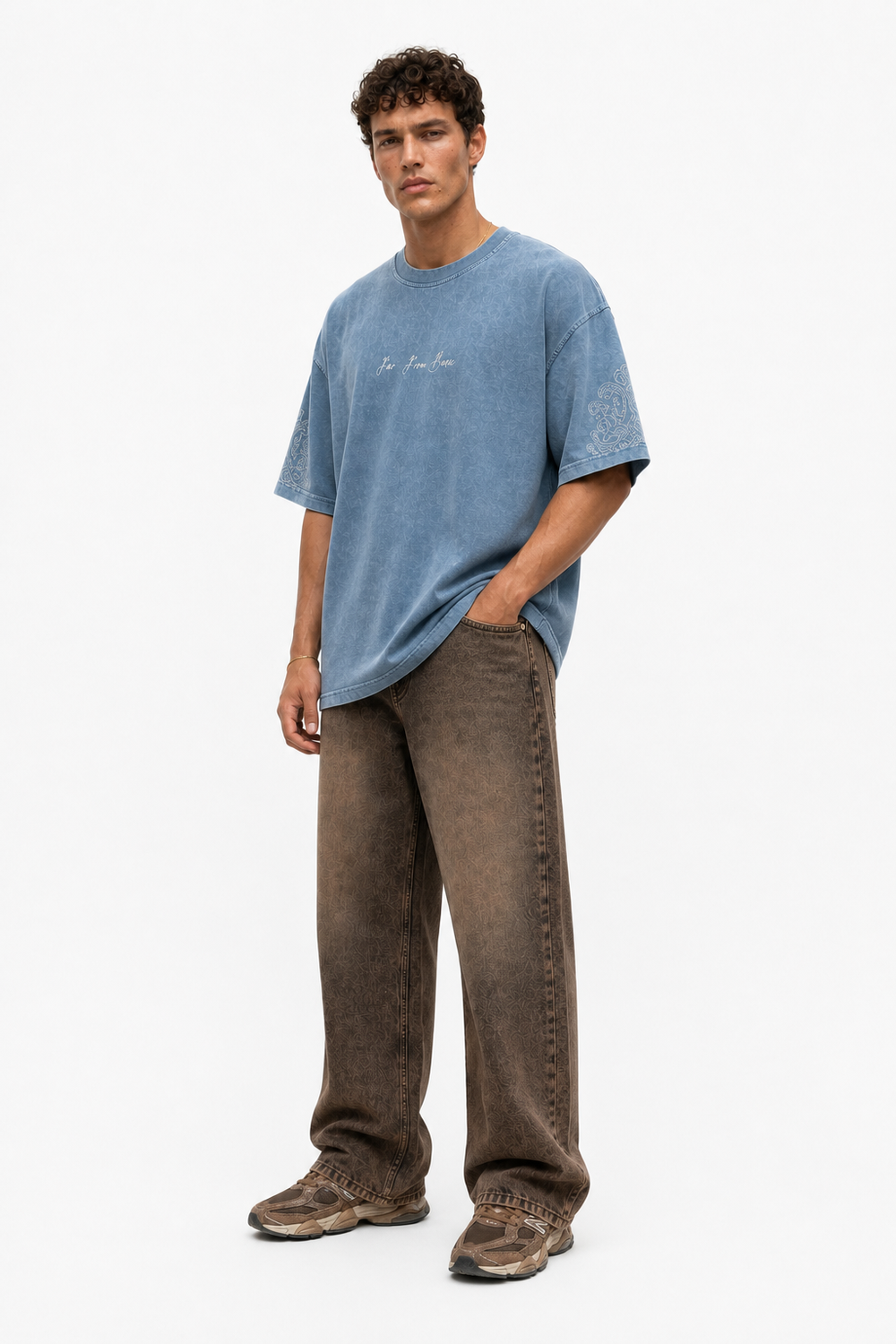 Erkek Far From Basic Yıkamalı Oversize T-Shirt Bebe Mavi - 3