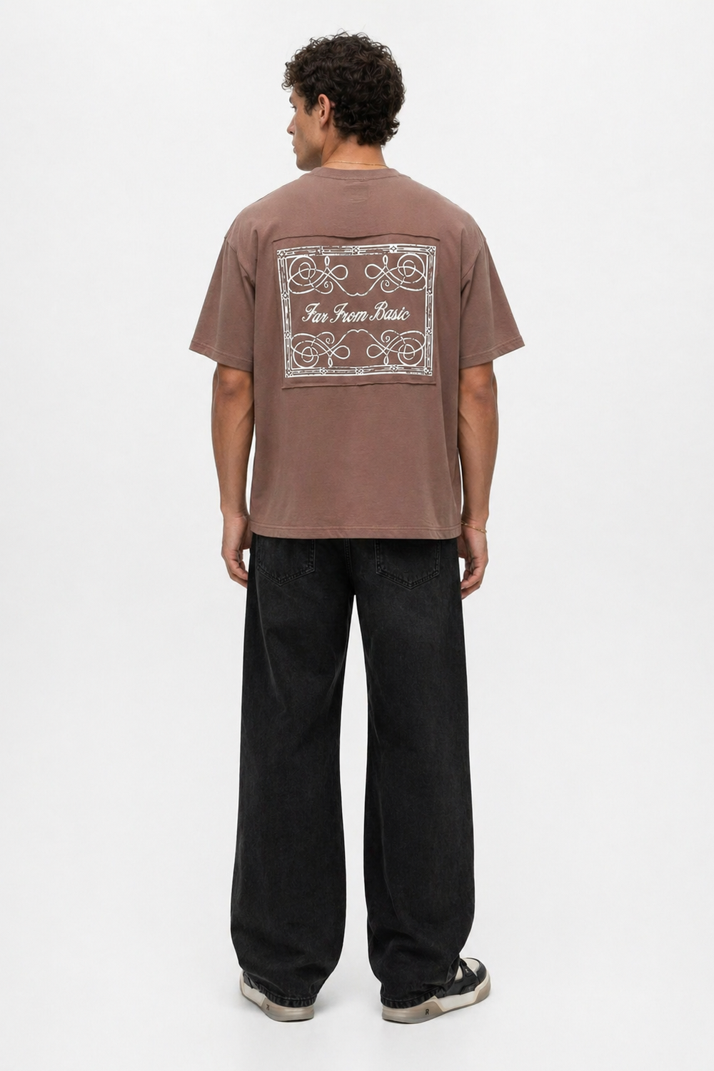 Erkek Ffb Nakışlı Oversize T-Shirt Kahve - 4