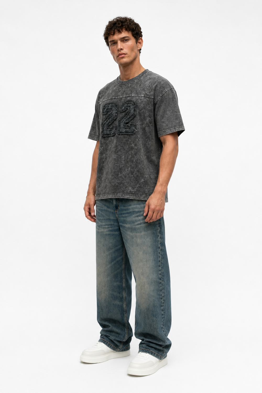 Erkek 22 Nakışlı Yıkamalı Oversize T-Shirt Siyah - 2