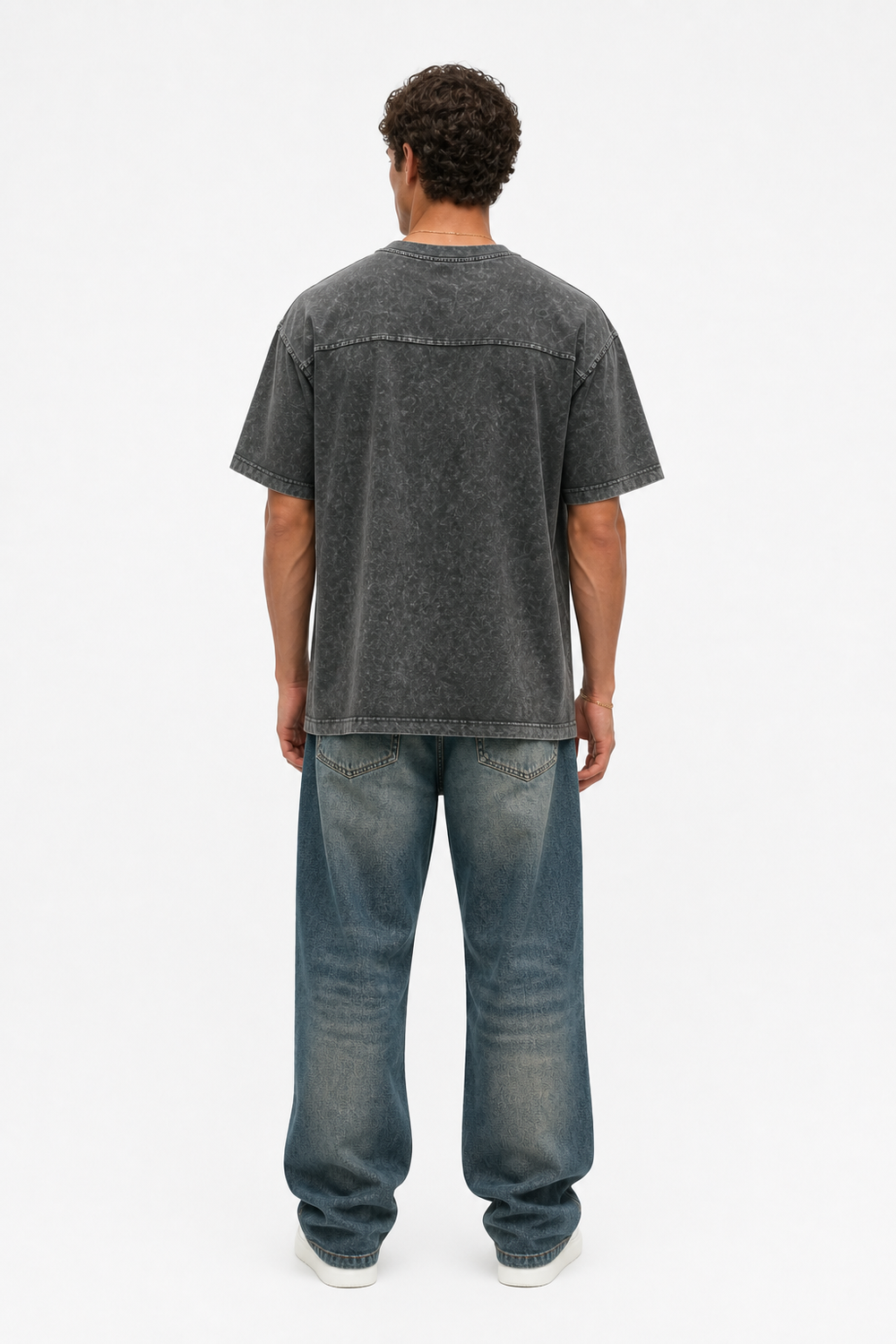 Erkek 22 Nakışlı Yıkamalı Oversize T-Shirt Siyah - 3