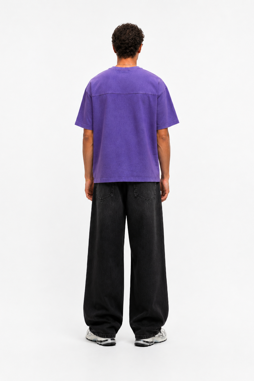 Erkek 22 Nakışlı Yıkamalı Oversize T-Shirt Mor - 3