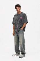 Erkek Puf Baskılı Yıkamalı Oversize T-Shirt Siyah - 3