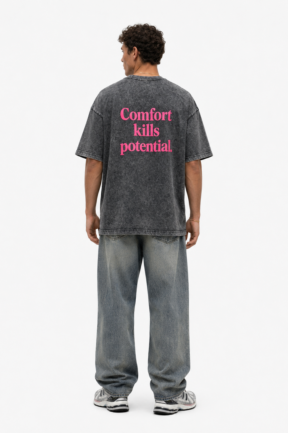 Erkek Puf Baskılı Yıkamalı Oversize T-Shirt Siyah - 4