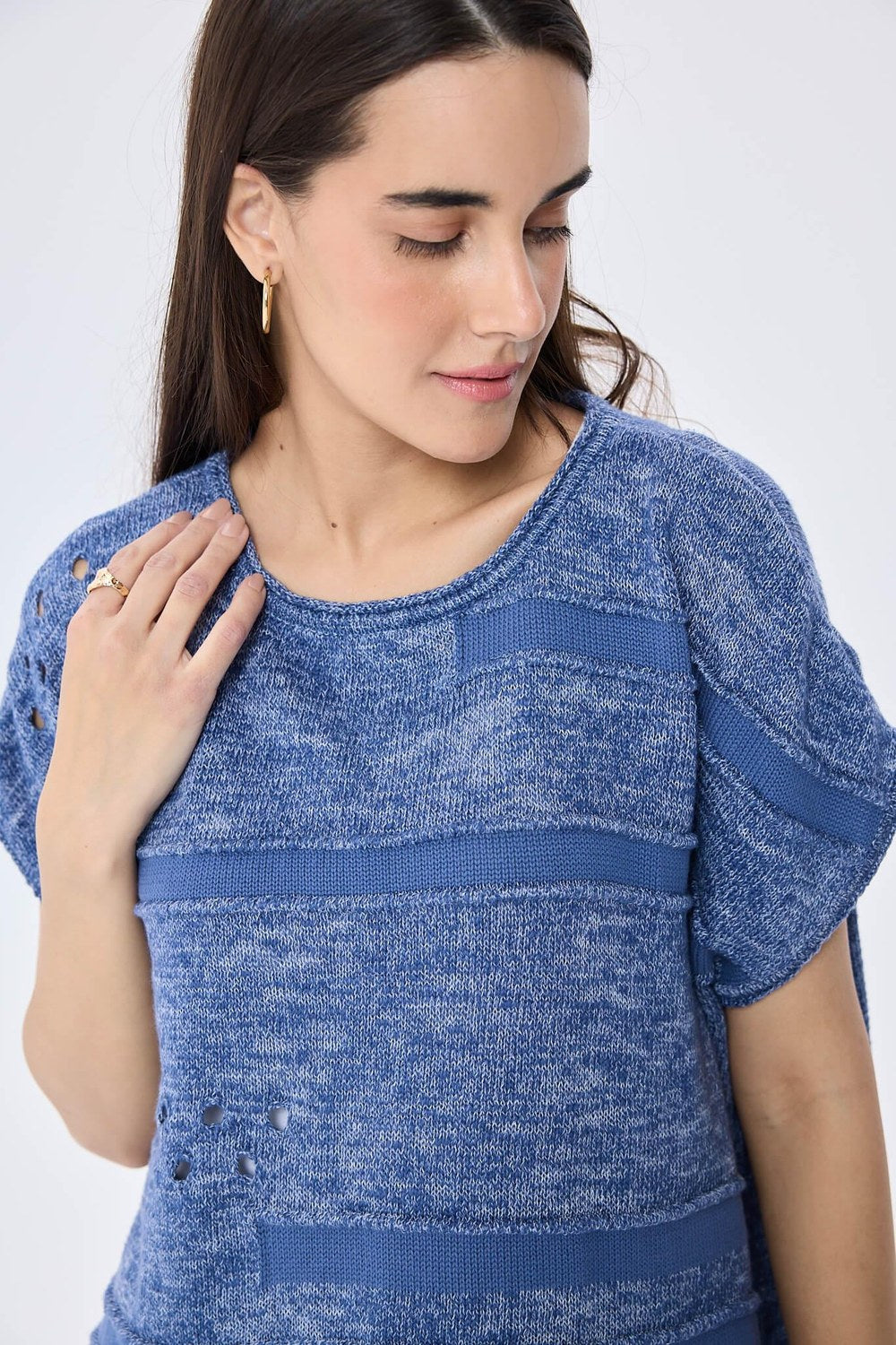 Sarah, Ajurlu, Kadın Yazlık Triko Bluz - Denim Mix - 1